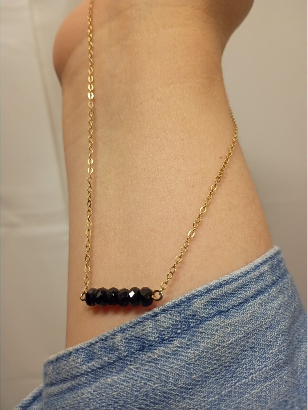 Black Tourmaline Minimalist Bar Necklace Gold Vermeil 925 Sterling Silver